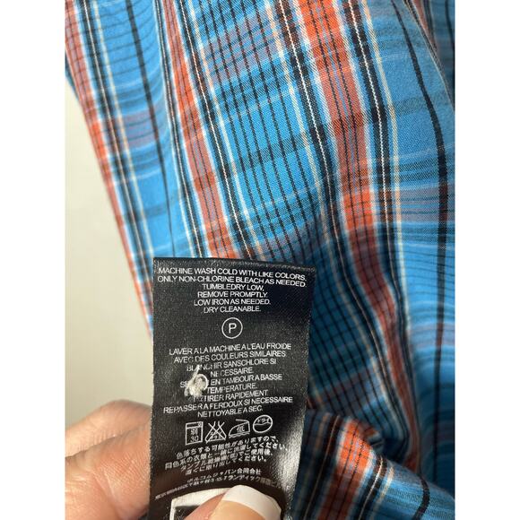 Volcom Mens Plaid Shirt Button Up Blue Orange Short Sleeve Classic Fit Medium - Picture 4 of 6
